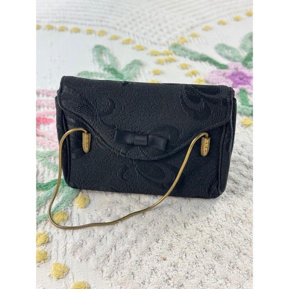 Garay Handbags - Vintage‎ Garay Black Jacquard Evening Bag Gold Snake Chain Strap Bow  Clutch